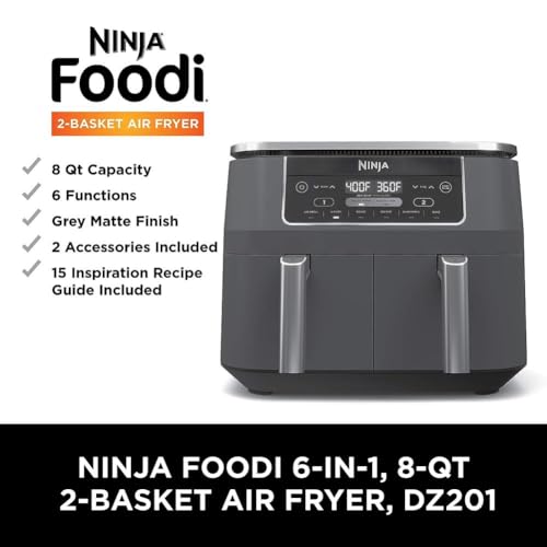 Ninja Foodi DualZone 2-Basket Air Fryer, 8-Quart XL Capacity, 6-in-1 Functions