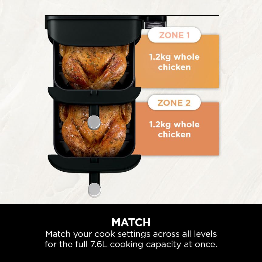 Ninja Double Stack Air Fryer – 7.6L, Vertical Dual Drawer, 6 Functions, Black