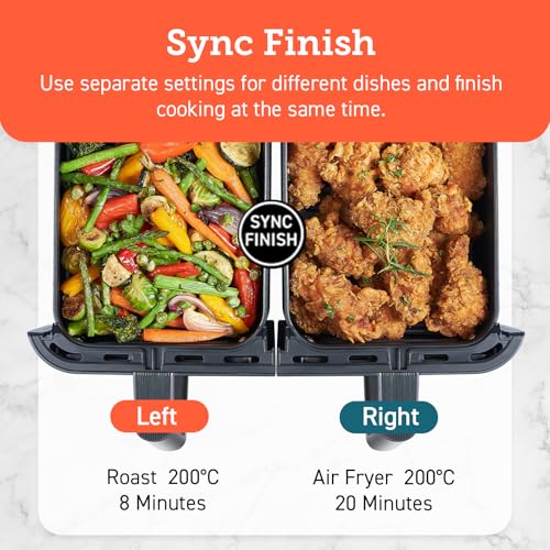 COSORI Dual Air Fryer โ 8.5L Family Size, 8-in-1 Cooking, Non-Stick, Black