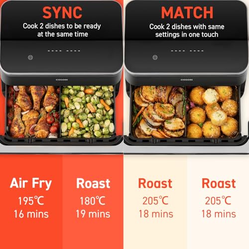 COSORI Dual Air Fryer 10L โ Single & Double Zone, 8-in-1 Cooking, Smart Control