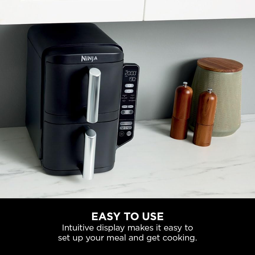Ninja Double Stack Air Fryer – 7.6L, Vertical Dual Drawer, 6 Functions, Black
