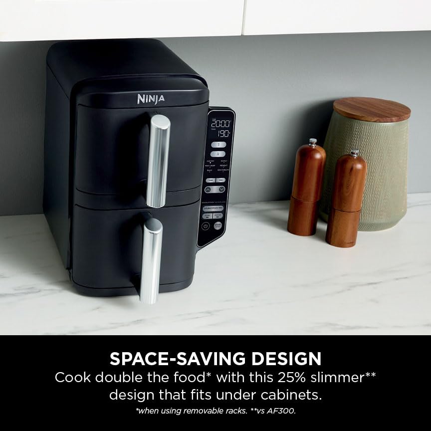 Ninja Double Stack Air Fryer – 7.6L, Vertical Dual Drawer, 6 Functions, Black