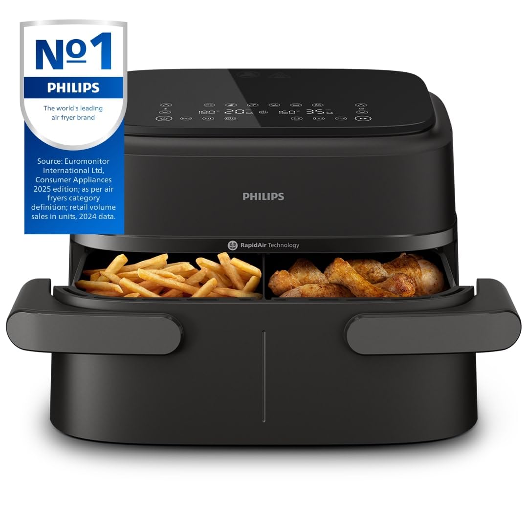 Philips Dual Basket Airfryer 1000 Series – 7.1L, 10 Functions, RapidAir, Black