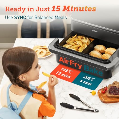 COSORI Dual Air Fryer 10L โ Single & Double Zone, 8-in-1 Cooking, Smart Control