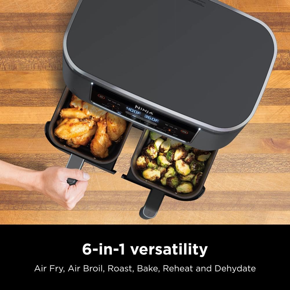 Ninja Foodi DualZone 2-Basket Air Fryer, 8-Quart XL Capacity, 6-in-1 Functions