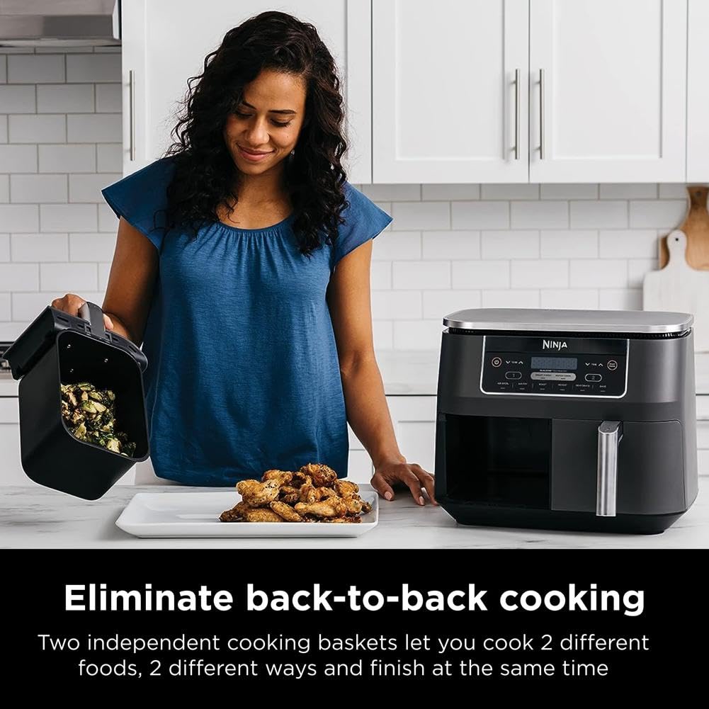 Ninja Foodi DualZone 2-Basket Air Fryer, 8-Quart XL Capacity, 6-in-1 Functions