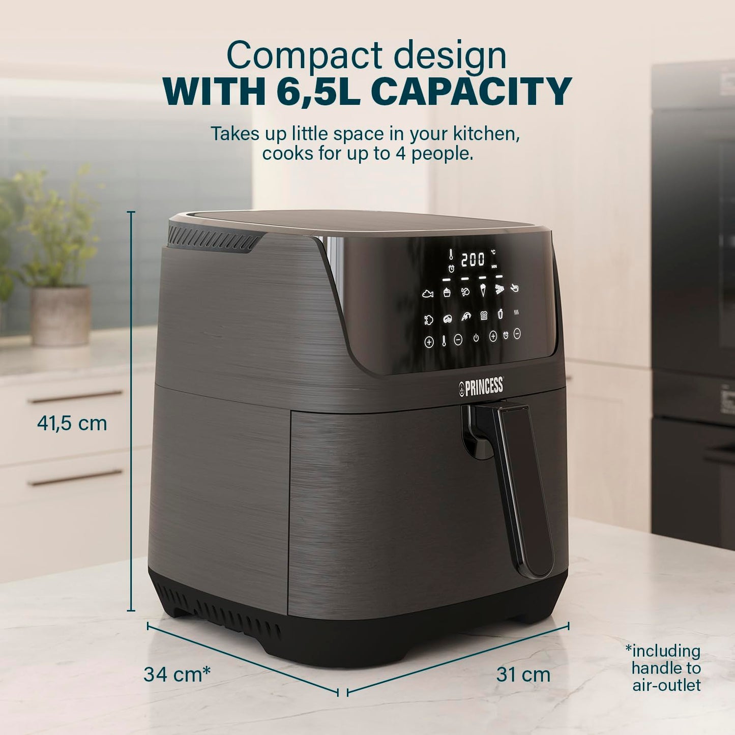 Princess Digital Air Fryer 6.5L – Touchscreen, 12 Programs, Energy Saving, Black