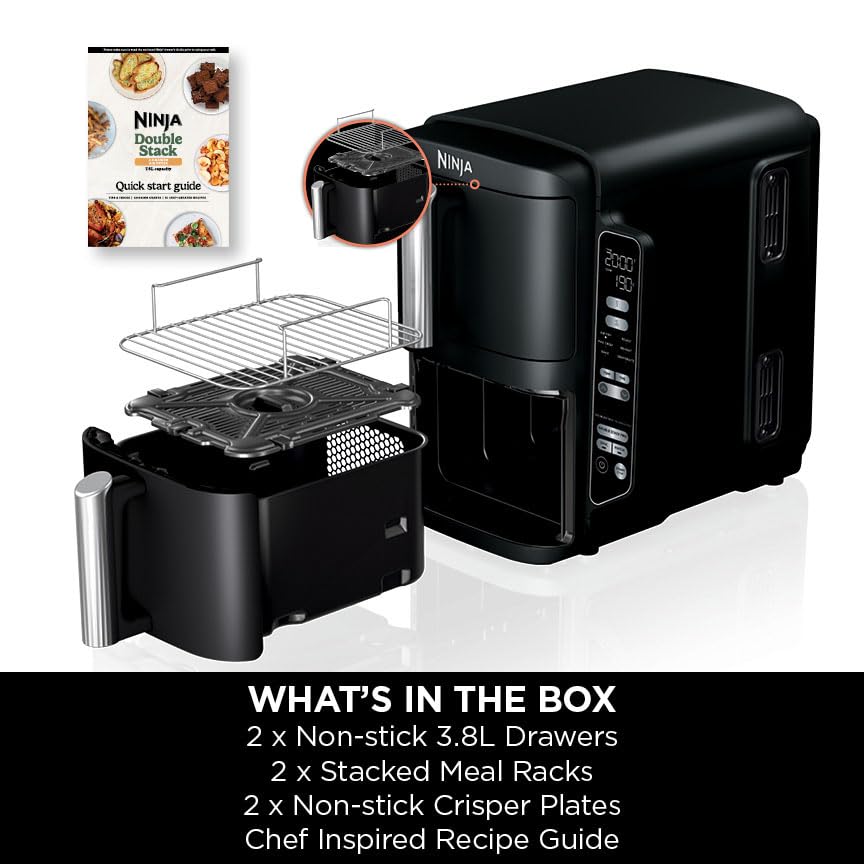 Ninja Double Stack Air Fryer – 7.6L, Vertical Dual Drawer, 6 Functions, Black