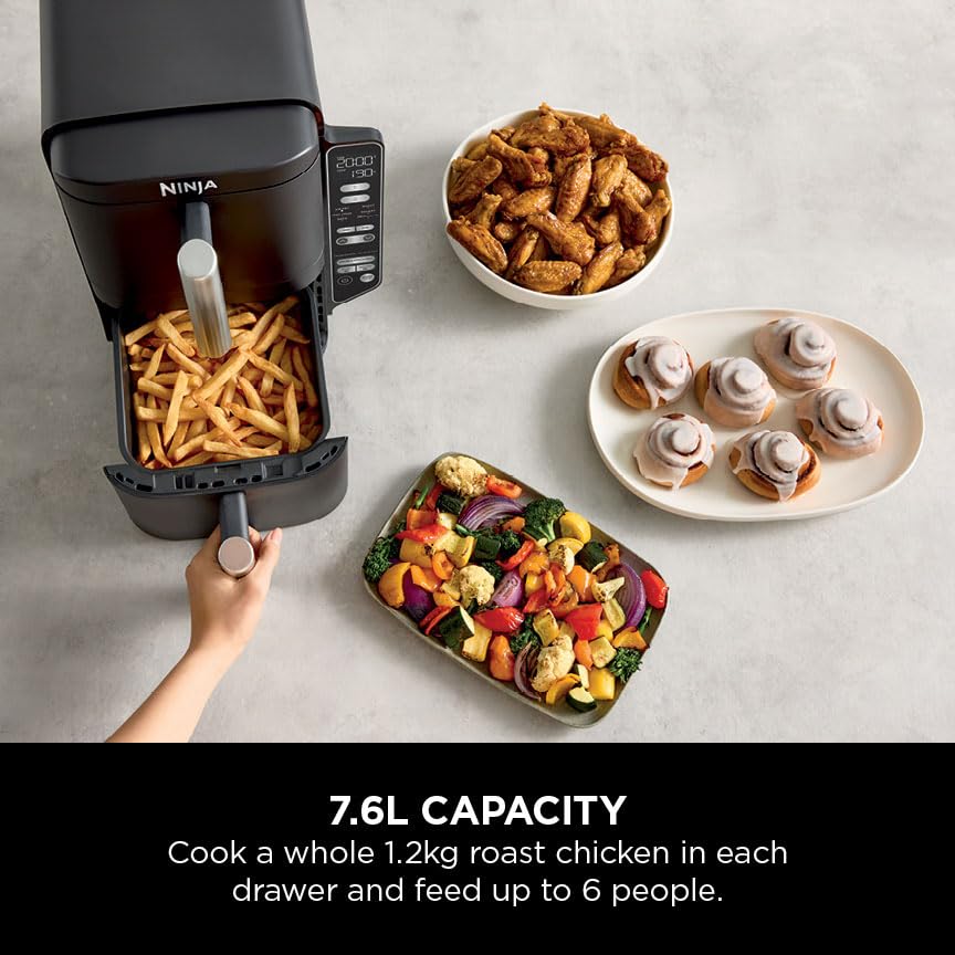 Ninja Double Stack Air Fryer – 7.6L, Vertical Dual Drawer, 6 Functions, Black