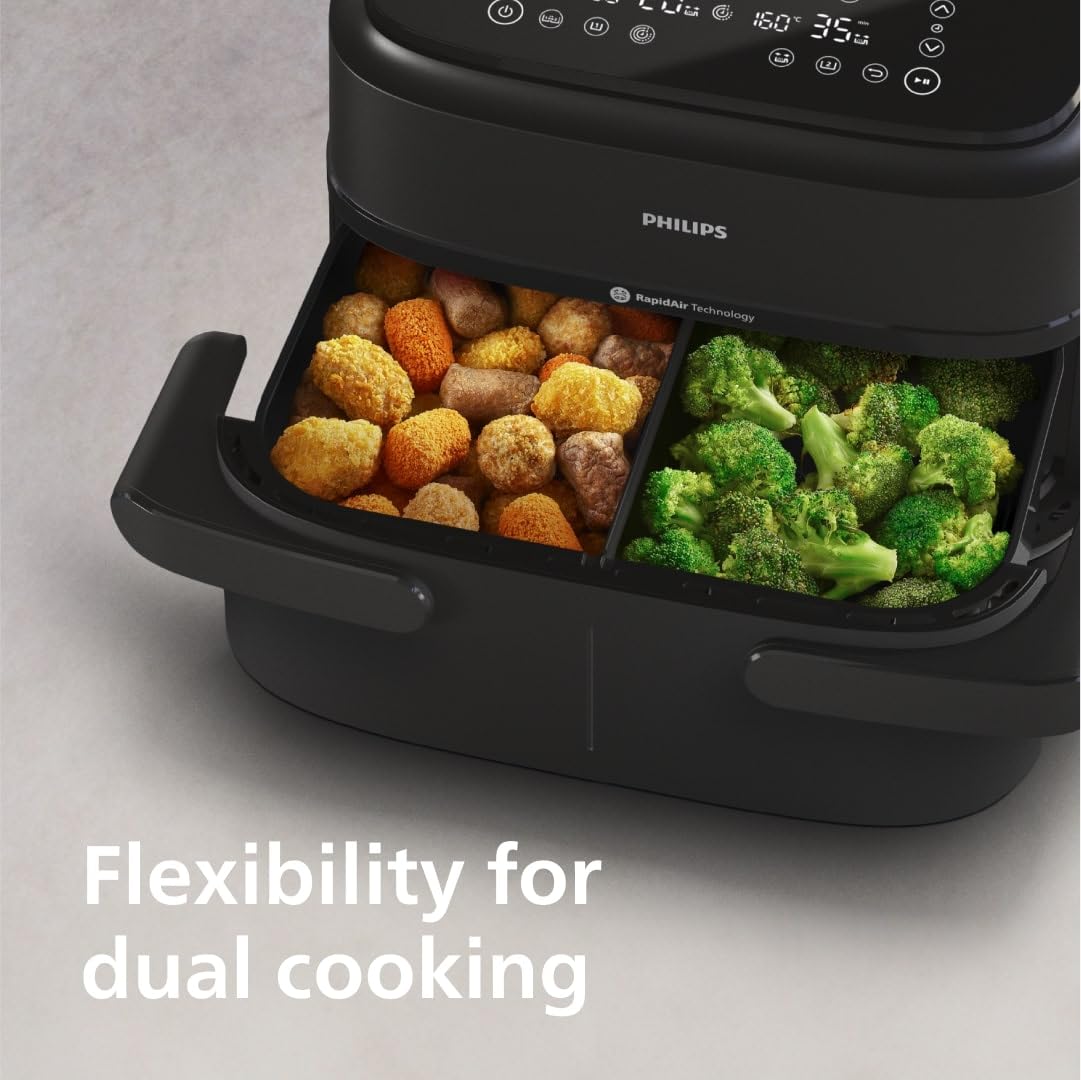 Philips Dual Basket Airfryer 1000 Series – 7.1L, 10 Functions, RapidAir, Black