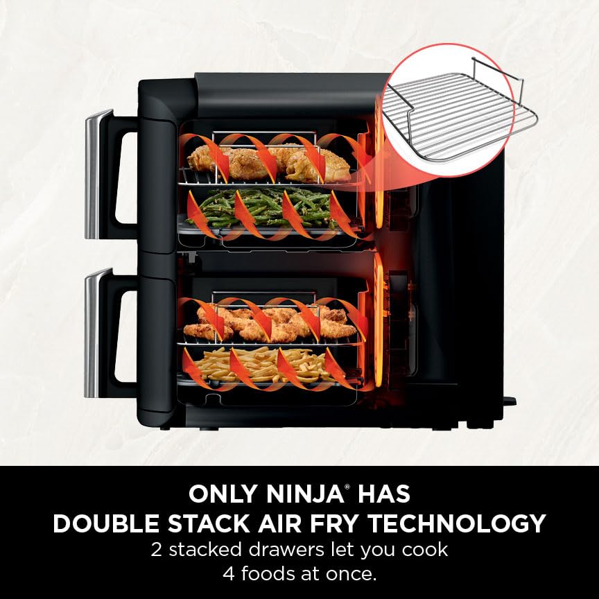 Ninja Double Stack Air Fryer – 7.6L, Vertical Dual Drawer, 6 Functions, Black