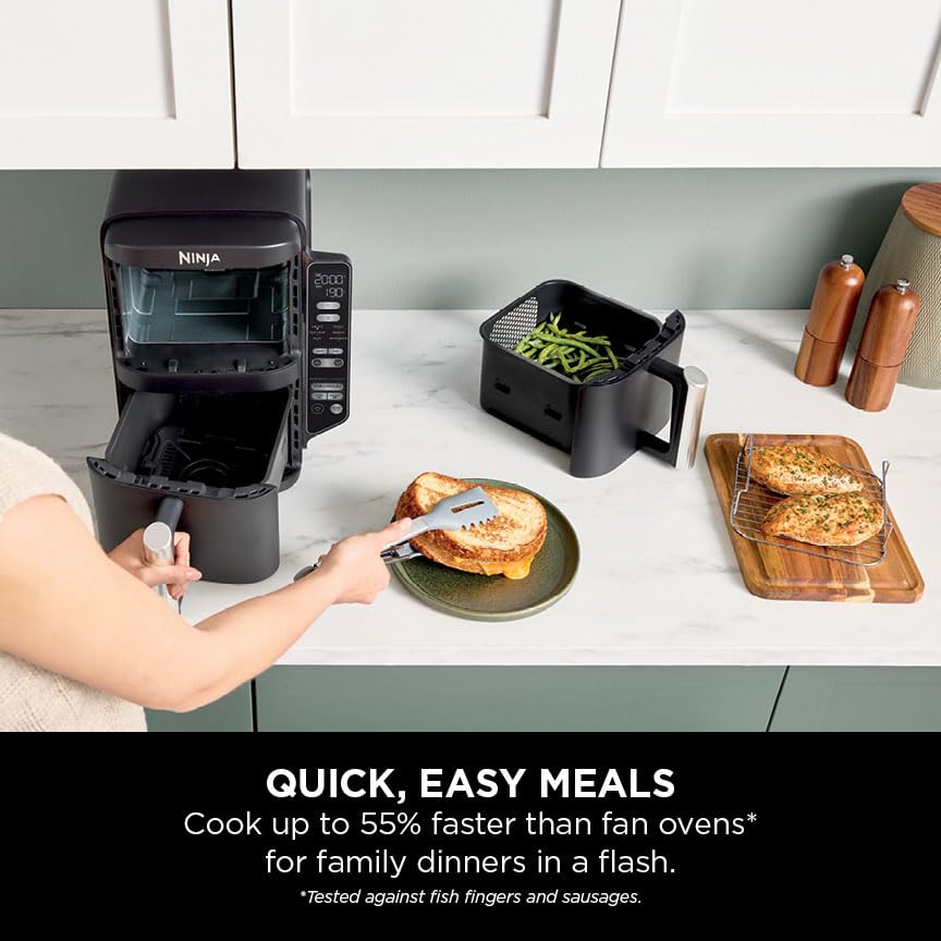 Ninja Double Stack Air Fryer – 7.6L, Vertical Dual Drawer, 6 Functions, Black