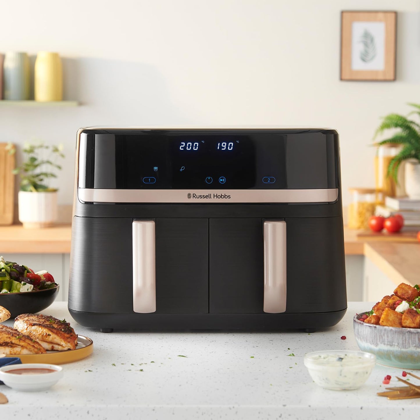 Russell Hobbs Dual Air Fryer – 9L, Dual Basket, 9 Presets, Dishwasher Safe