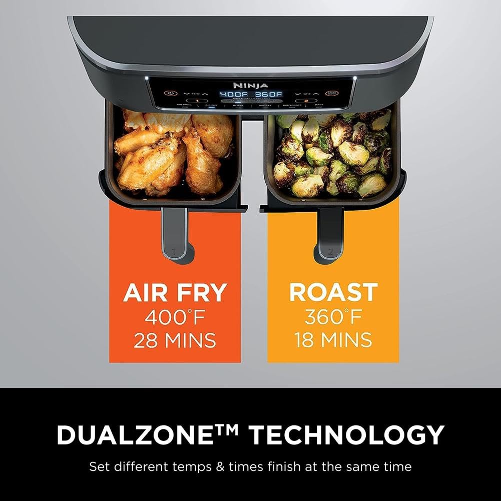 Ninja Foodi DualZone 2-Basket Air Fryer, 8-Quart XL Capacity, 6-in-1 Functions