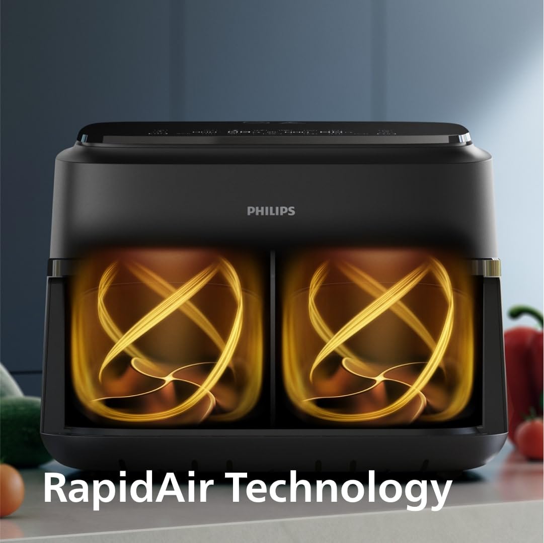 Philips Dual Basket Airfryer 1000 Series – 7.1L, 10 Functions, RapidAir, Black