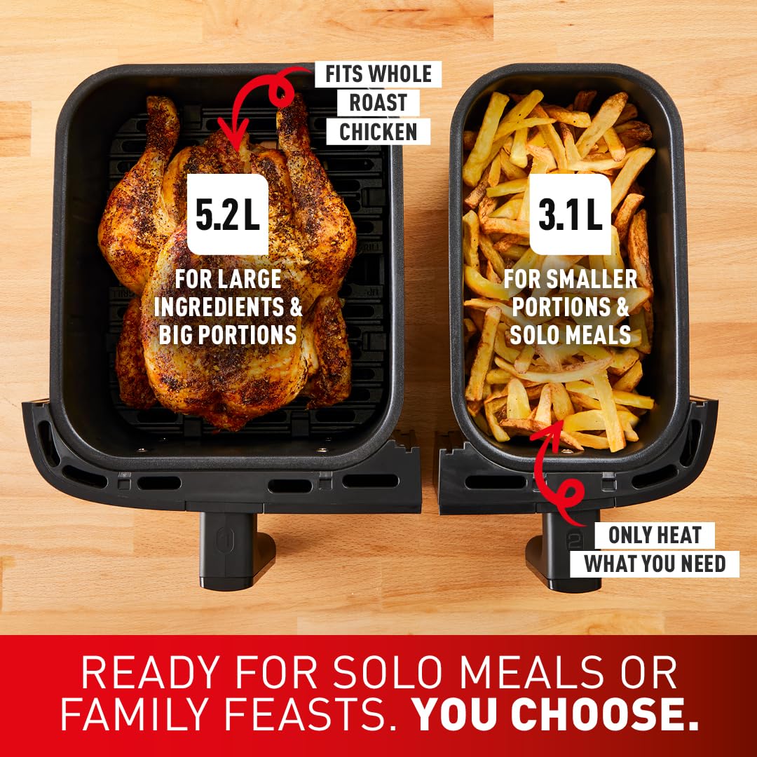 Tefal Easy Fry Dual Zone Air Fryer – 8.3L, 2 Drawers, 8-in-1 Cooking, Grey