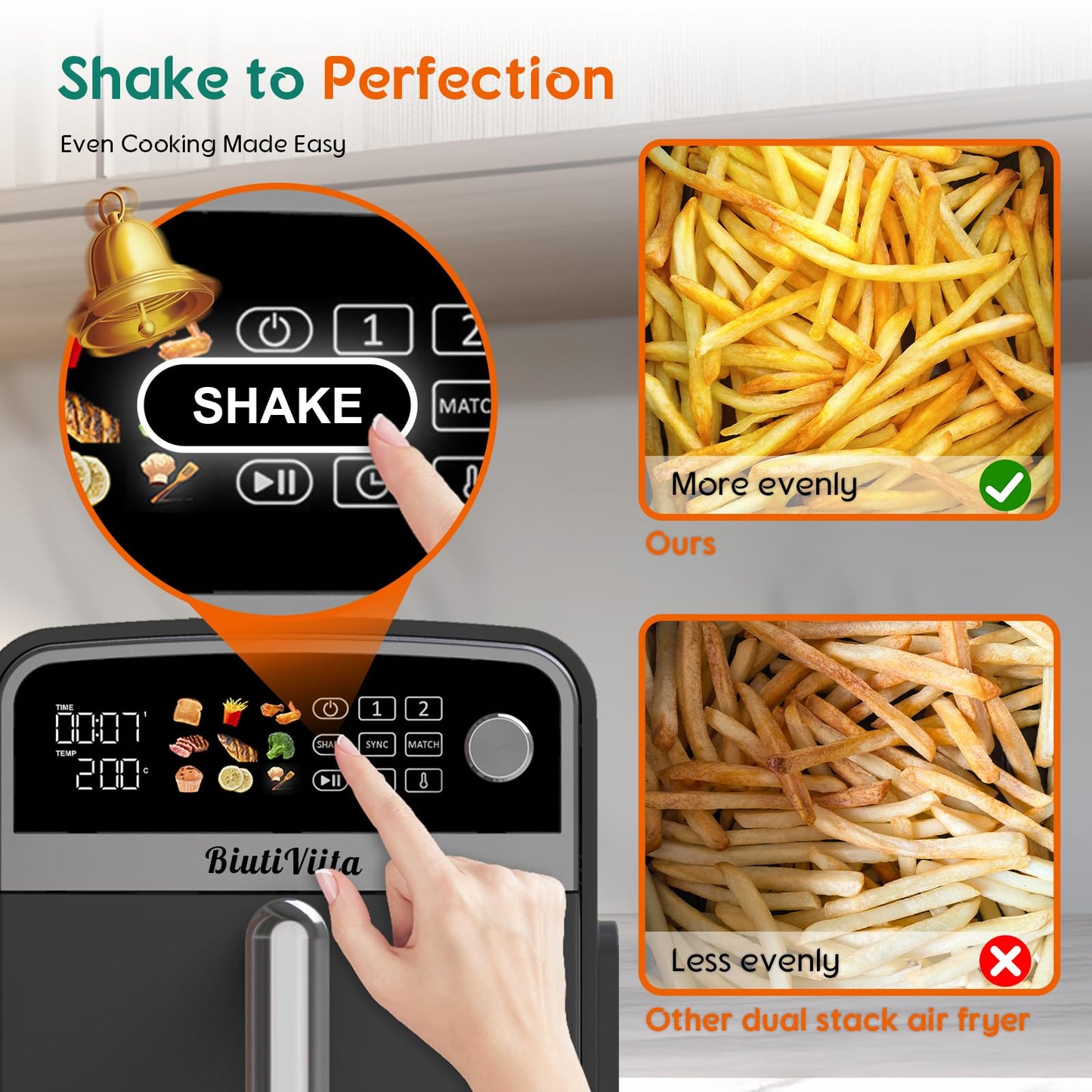 BiutiViita 10L Dual Basket Air Fryer – 2 Drawers, 9-in-1 Modes, Family Size