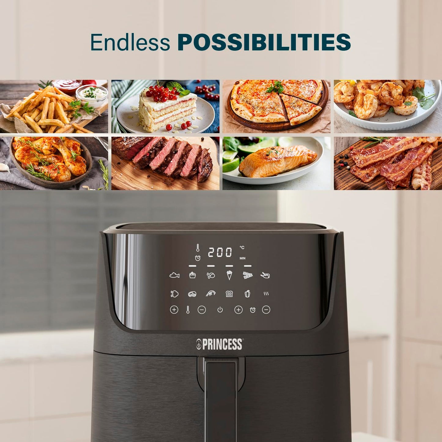 Princess Digital Air Fryer 6.5L – Touchscreen, 12 Programs, Energy Saving, Black