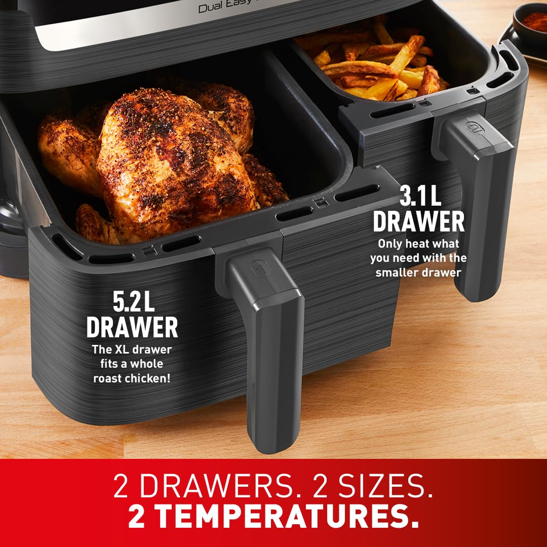 Tefal Easy Fry Dual Zone Air Fryer – 8.3L, 2 Drawers, 8-in-1 Cooking, Grey