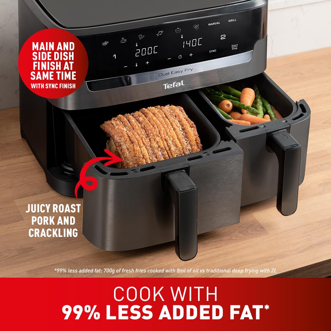 Tefal Easy Fry Dual Zone Air Fryer – 8.3L, 2 Drawers, 8-in-1 Cooking, Grey
