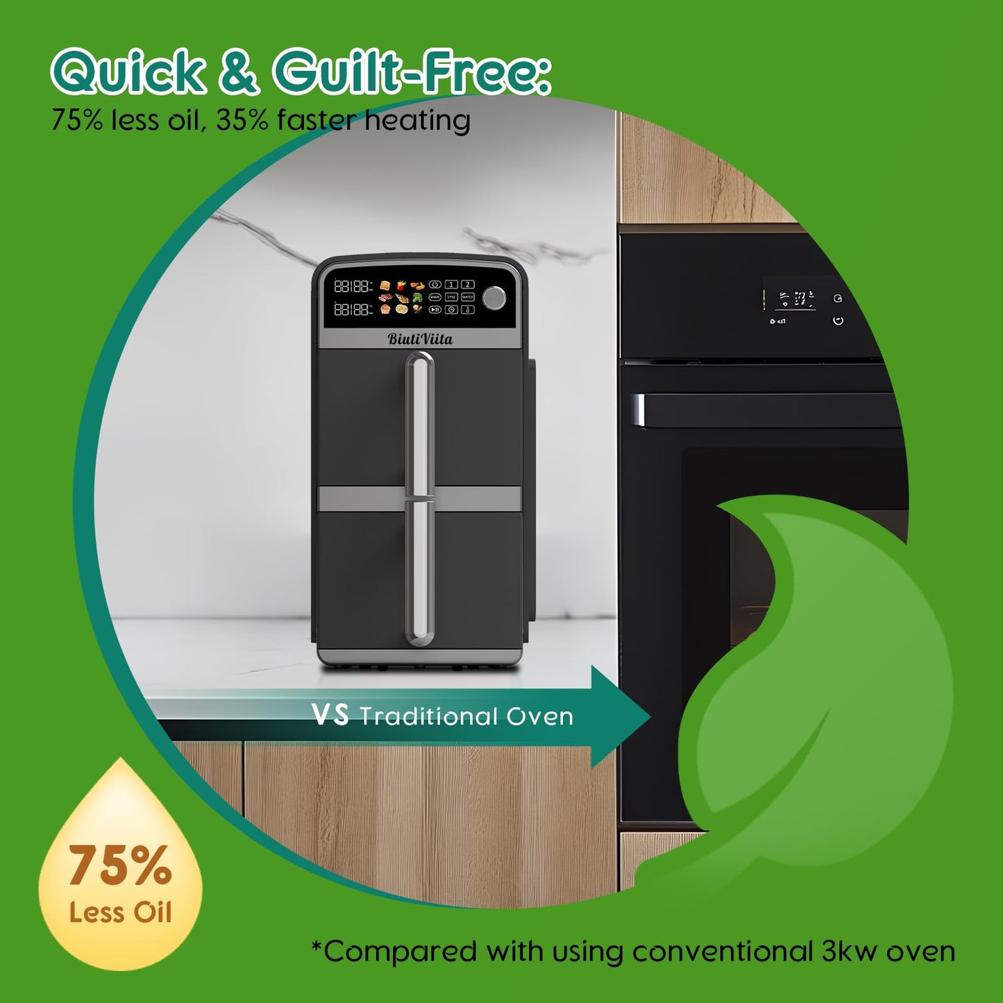 BiutiViita 10L Dual Basket Air Fryer – 2 Drawers, 9-in-1 Modes, Family Size