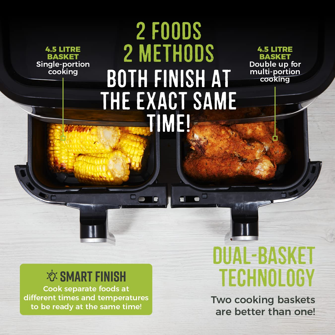 Tower Vortx Dual Basket Air Fryer – 9L, Smart Finish, 2600W, Black