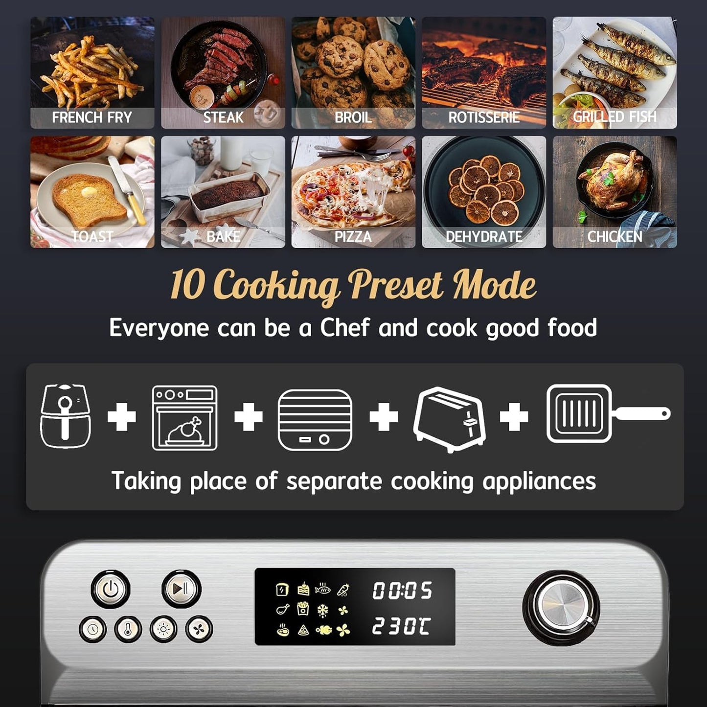 HYSapientia 24L Digital Air Fryer Oven with Rotisserie – 10-in-1, Stainless Steel