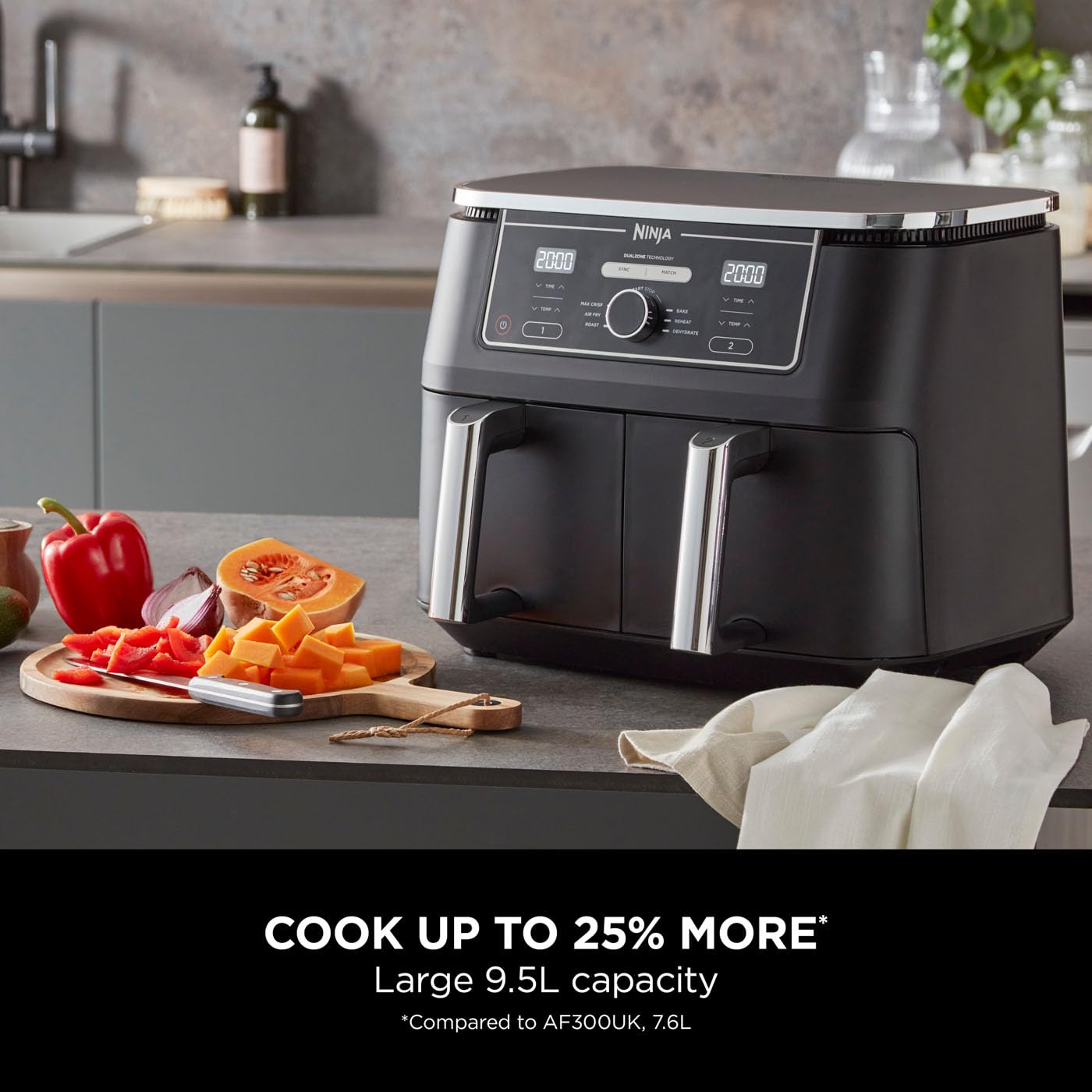 Ninja Foodi MAX Dual Zone Air Fryer – 9.5L, 2 Drawers, 6-in-1 Cooking, Black