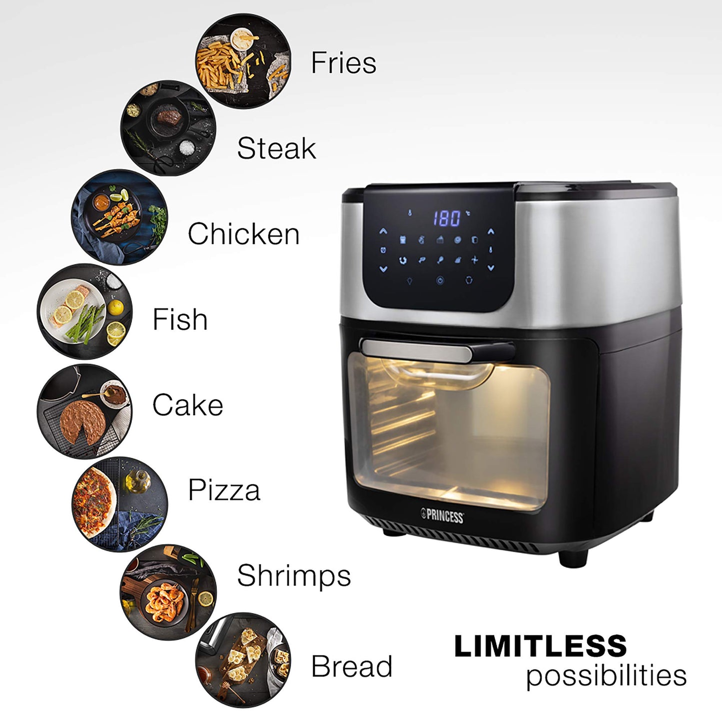 Princess 2-in-1 Air Fryer Oven DeLuxe 11L – Rotating Basket & Spit, 10 Programs