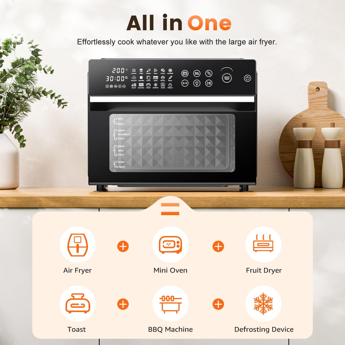 30L Air Fryer Oven – 18-in-1 Presets, Dual Cook, LED Touch Control, 1800W
