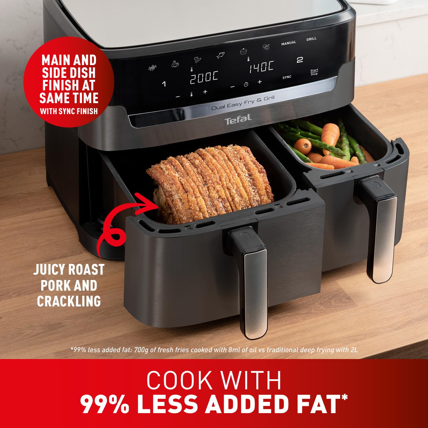Tefal Easy Fry Dual Zone Air Fryer – 8.3L, 2 Drawers, 8-in-1 Functions, Grey