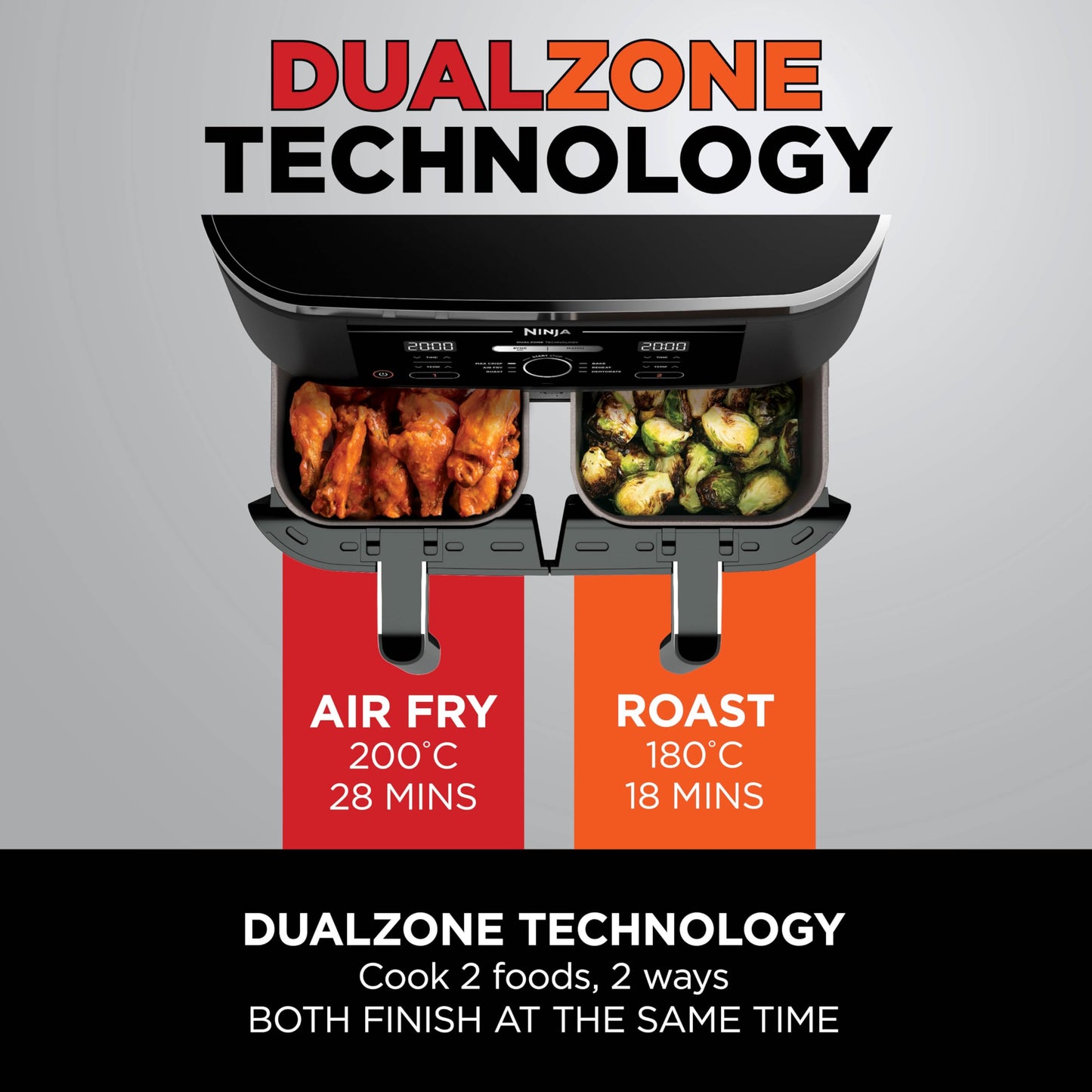 Ninja Foodi Dual Zone Air Fryer – 7.6L, 2 Drawers, 4-in-1 Functions, Black