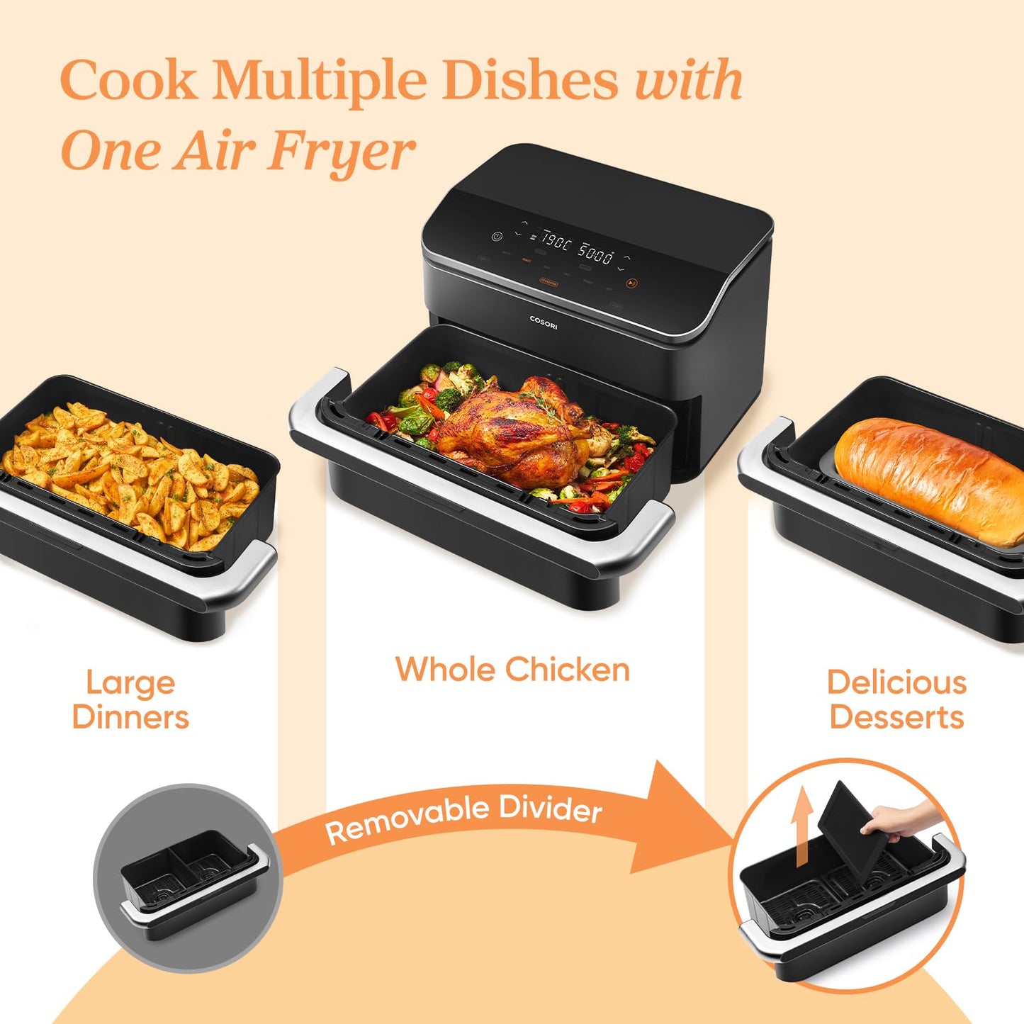 COSORI Dual Air Fryer 10L โ Single & Double Zone, 8-in-1 Cooking, Smart Control