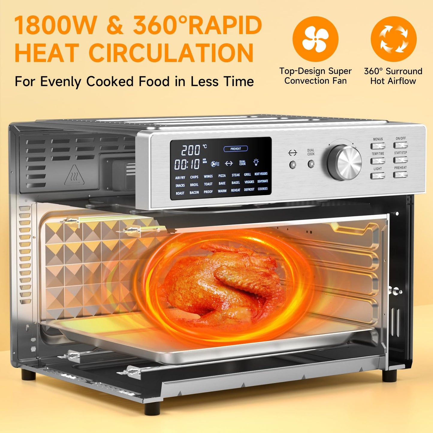 30L Air Fryer Oven – Rotisserie, 21 Presets, Digital Display, Double Glass Door