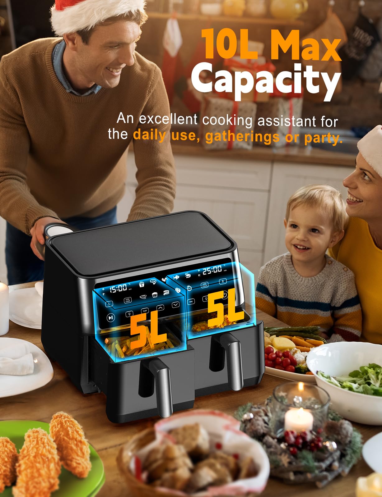 10L Dual Drawer Air Fryer – 10-in-1 Presets, Sync Cook, Smart Touchscreen