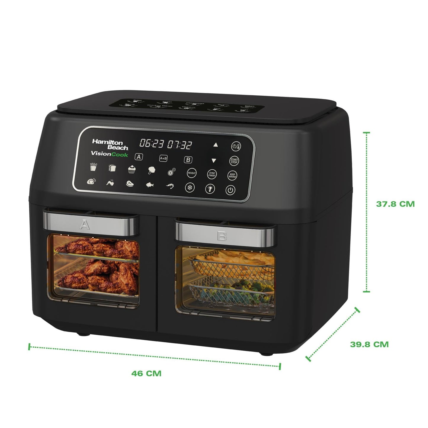 Hamilton Beach 11L Dual Air Fryer – VisionCook Window, 10 Presets, Smart Finish