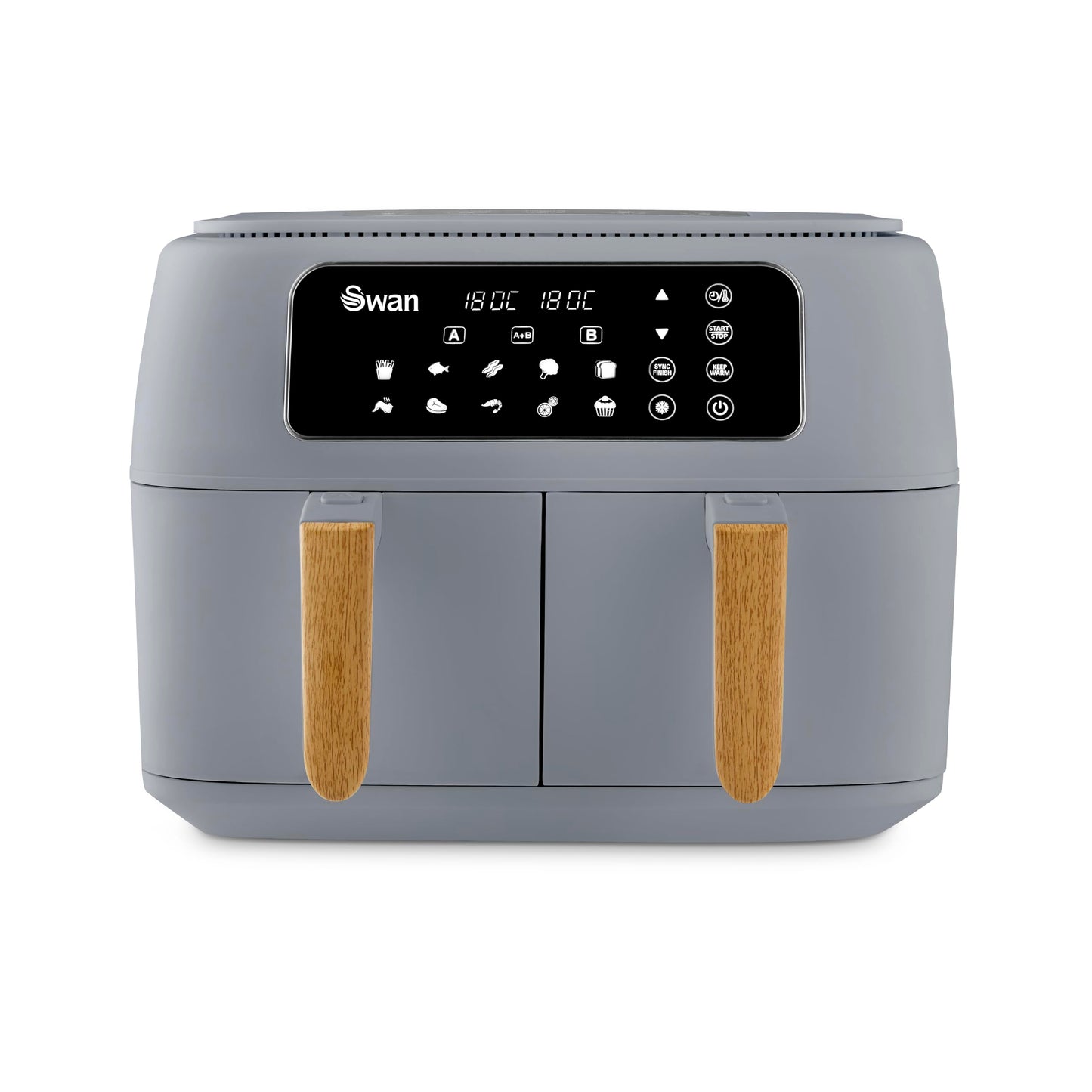 Swan Nordic Duo Dual Basket Air Fryer – 8L, 13-in-1 Presets, Grey