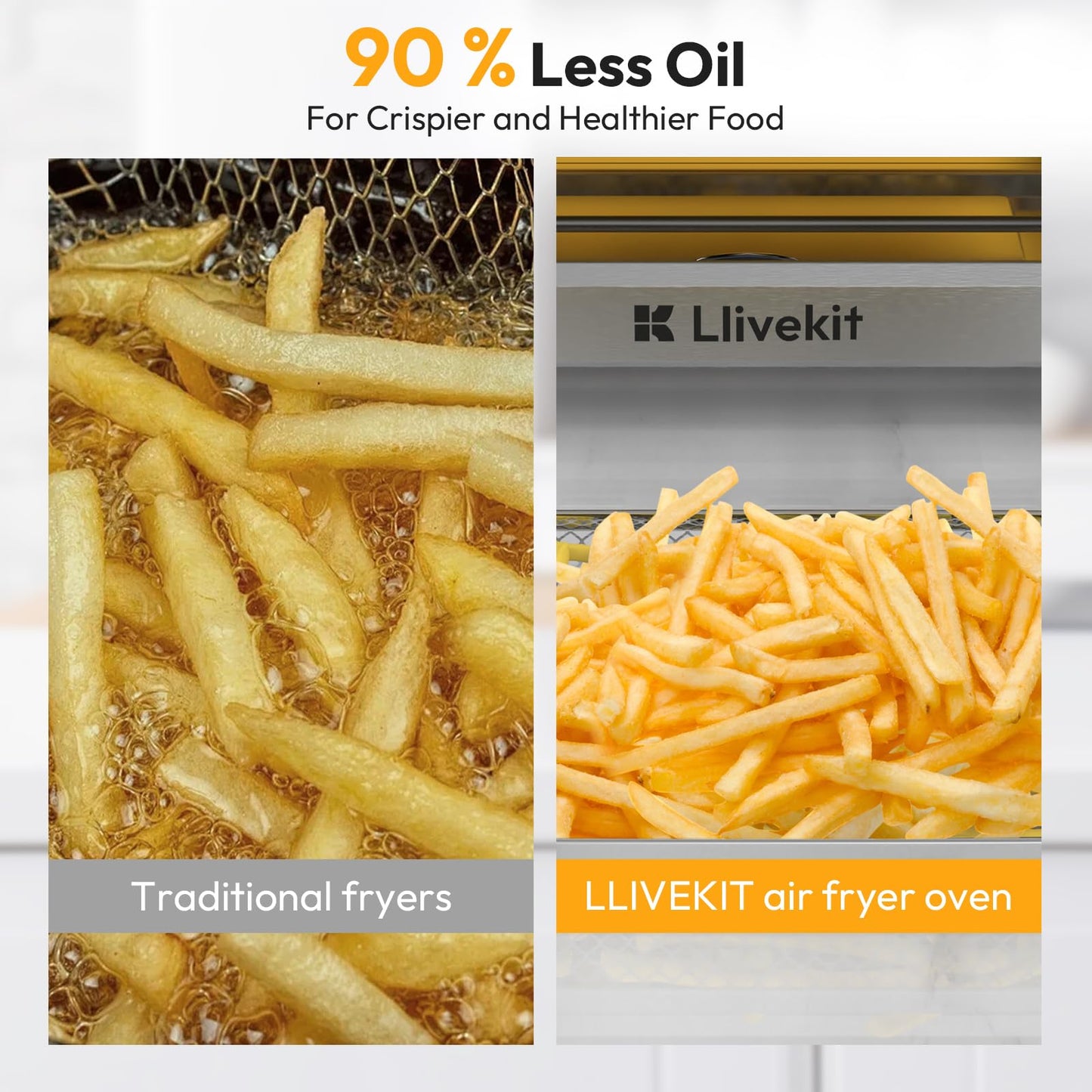 LLIVEKIT 26L Air Fryer Oven – Rotisserie, 12-in-1 Programs, Stainless Steel