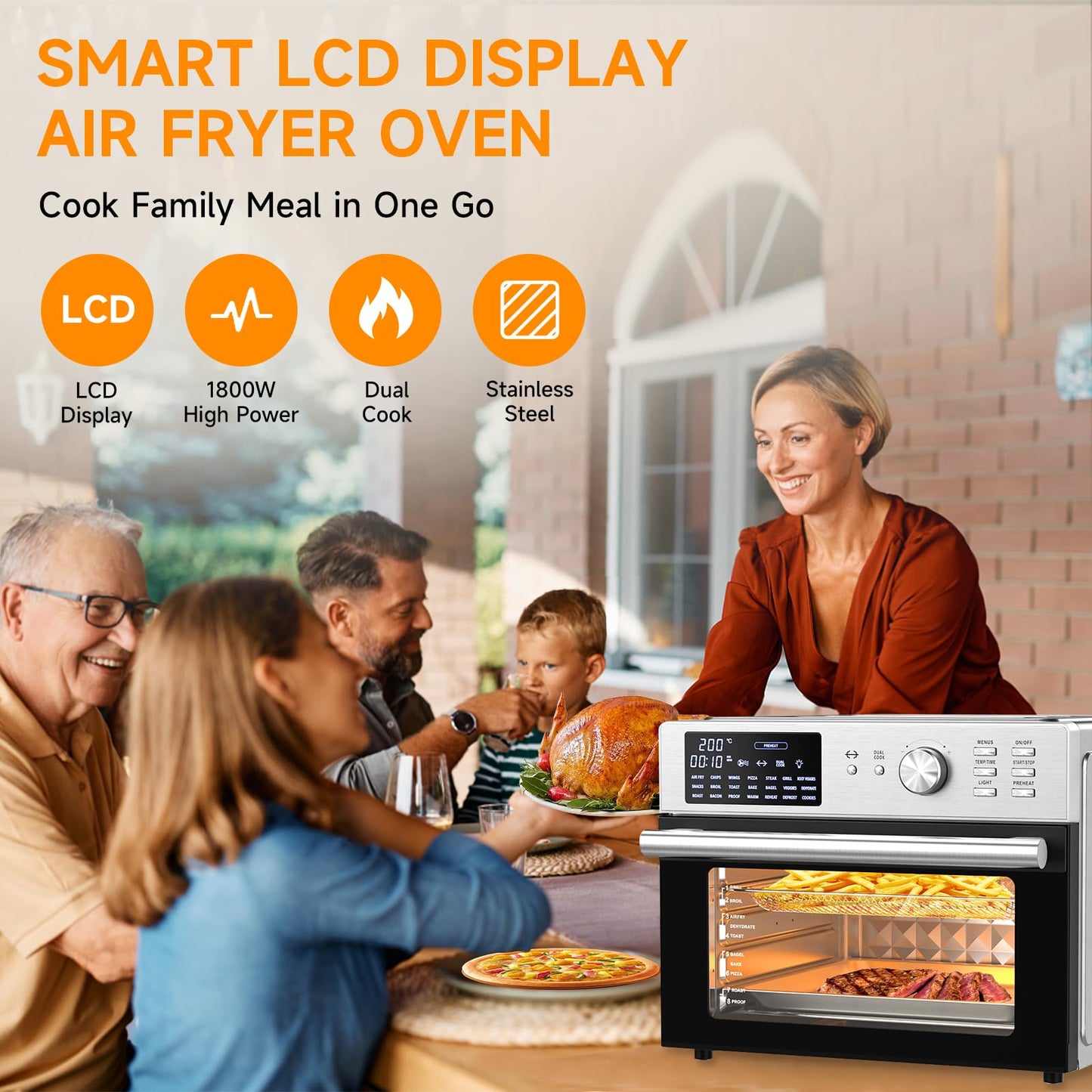 30L Air Fryer Oven – Rotisserie, 21 Presets, Digital Display, Double Glass Door