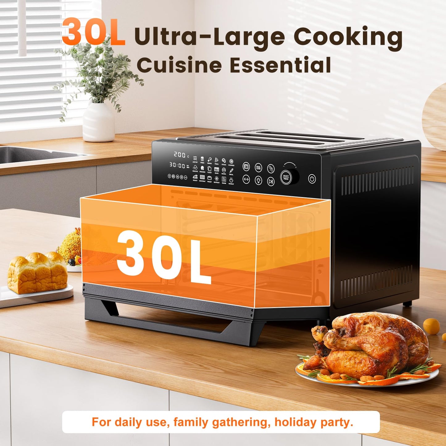 30L Air Fryer Oven – 18-in-1 Presets, Dual Cook, LED Touch Control, 1800W