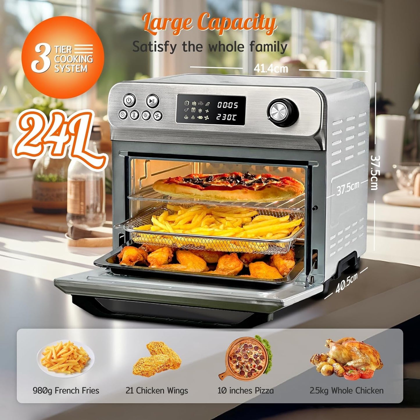 HYSapientia 24L Digital Air Fryer Oven with Rotisserie – 10-in-1, Stainless Steel