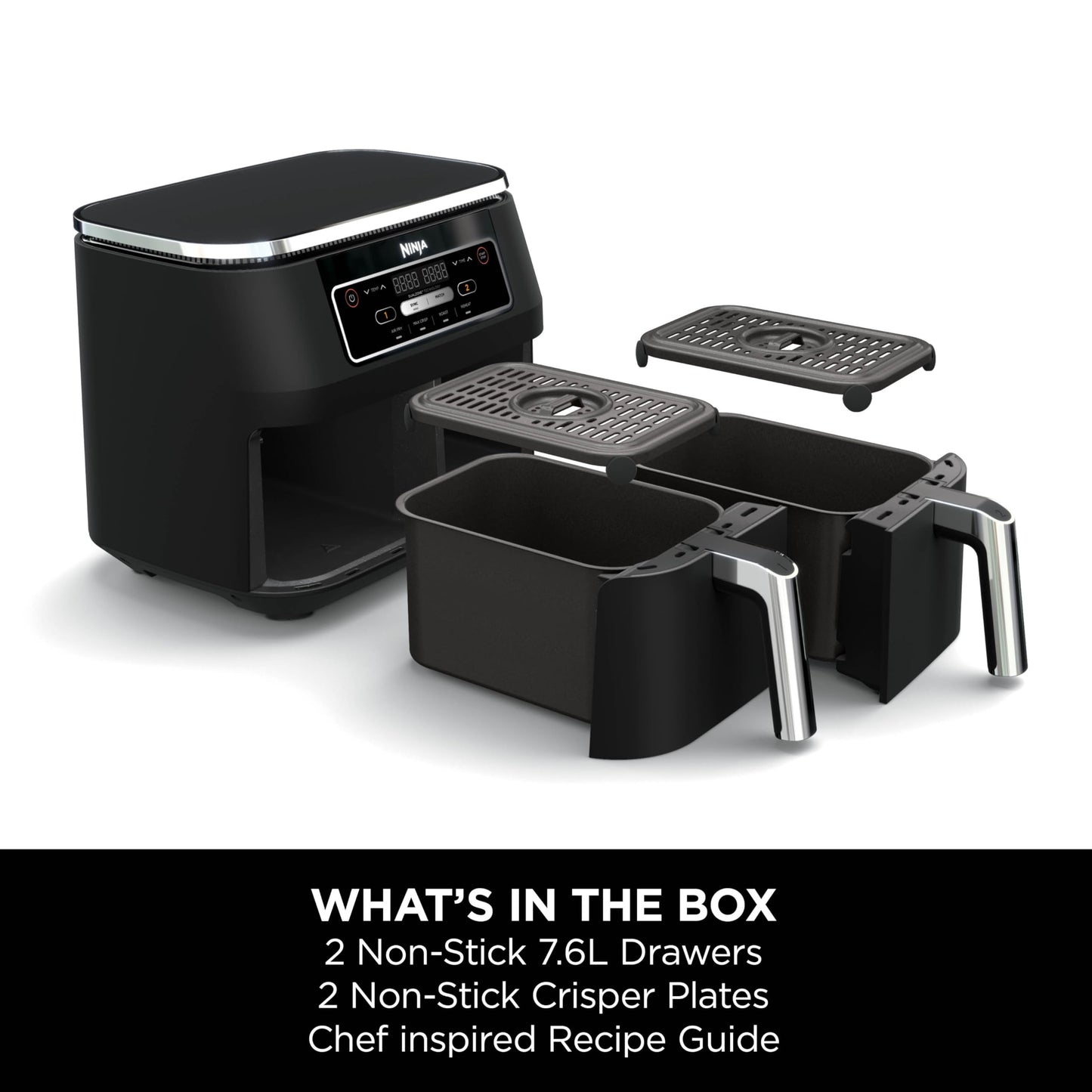 Ninja Foodi Dual Zone Air Fryer – 7.6L, 2 Drawers, 4-in-1 Functions, Black