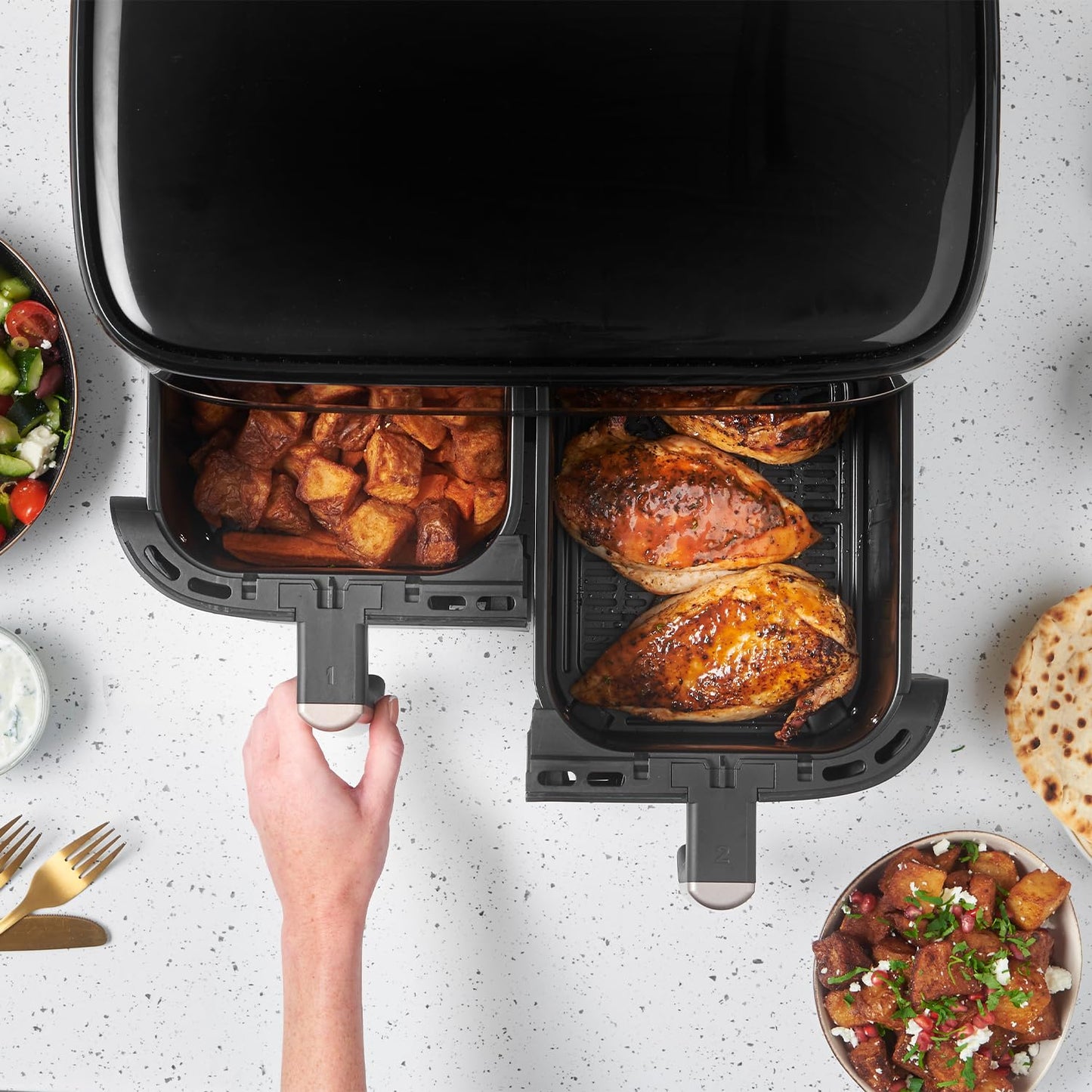 Russell Hobbs Dual Air Fryer – 9L, Dual Basket, 9 Presets, Dishwasher Safe