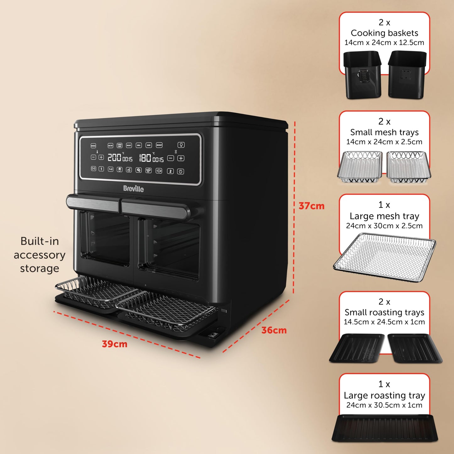 Breville Halo Flexi 11L Digital Dual Air Fryer Oven – Multi-Function, Black