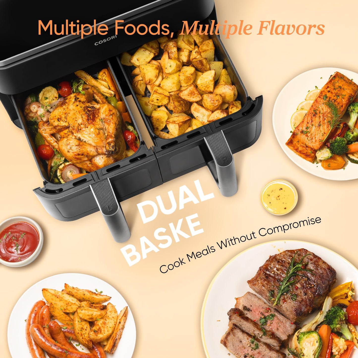 COSORI Dual Air Fryer โ 8.5L Family Size, 8-in-1 Cooking, Non-Stick, Black