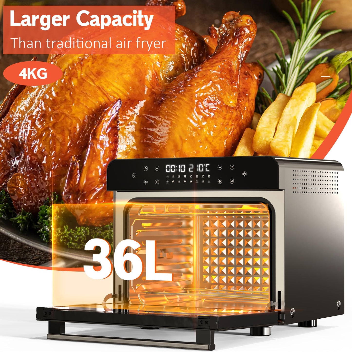 Karinear 36L Air Fryer Oven – Large Capacity, Stainless Steel, Full Accessory Set