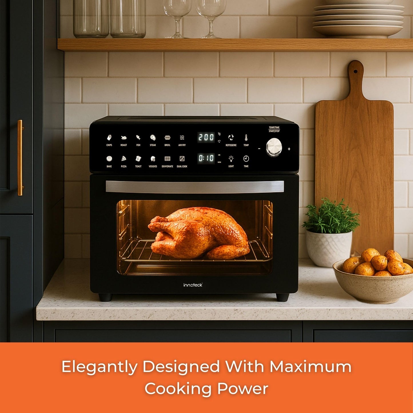 Innoteck 26L Air Fryer Oven – Stainless Steel, Rotisserie, Dual Cook, 11 Modes