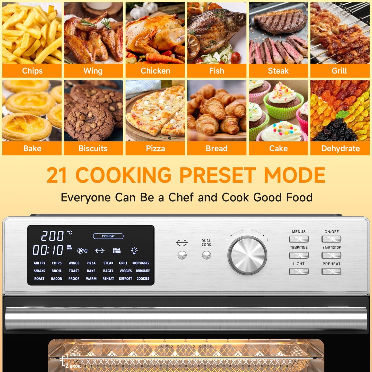 30L Air Fryer Oven – Rotisserie, 21 Presets, Digital Display, Double Glass Door