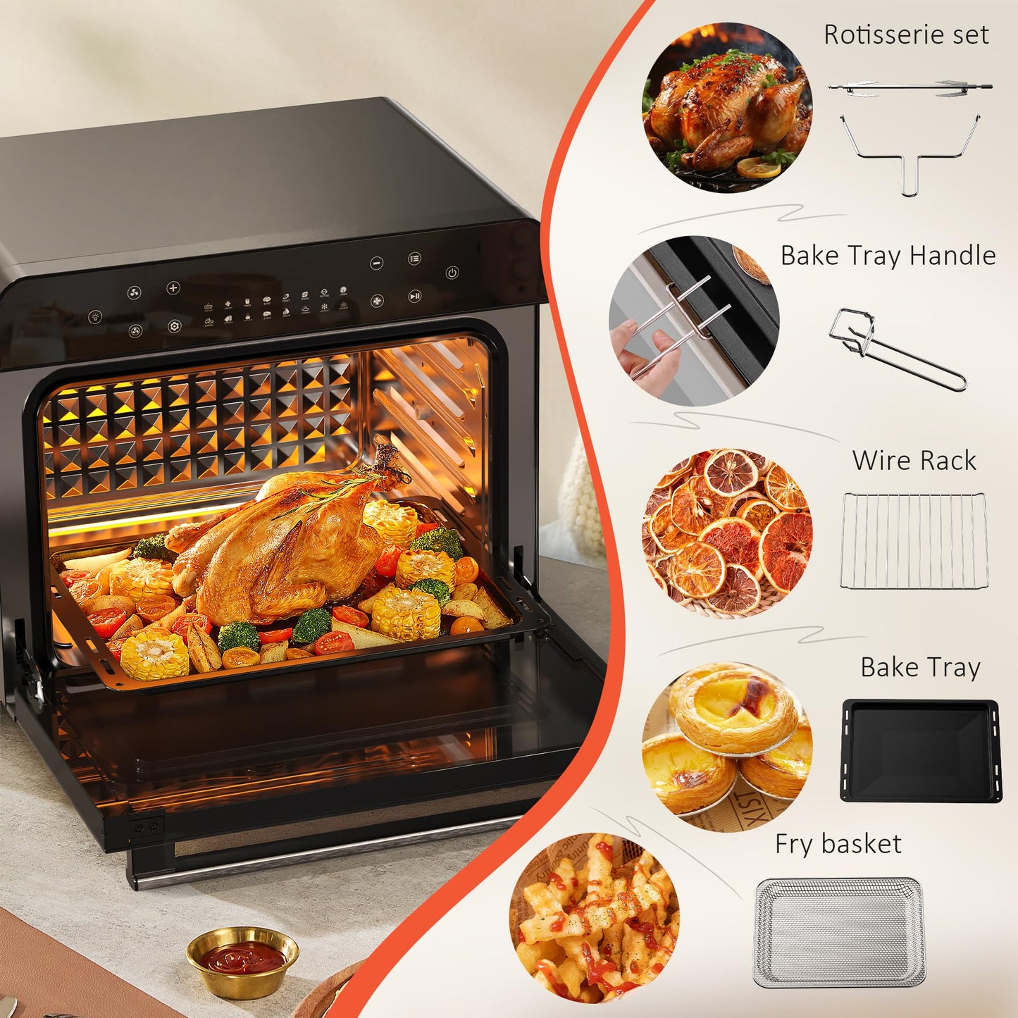 Karinear 36L Air Fryer Oven – Large Capacity, Stainless Steel, Full Accessory Set