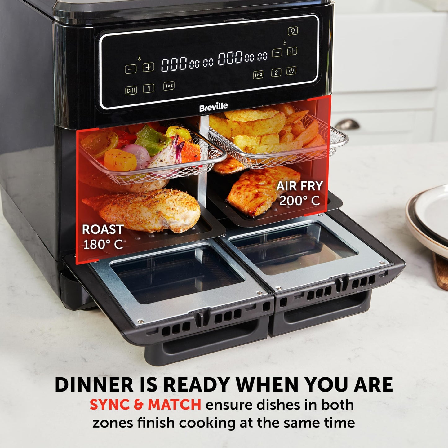 Breville Halo Flexi 11L Digital Dual Air Fryer Oven – Multi-Function, Black